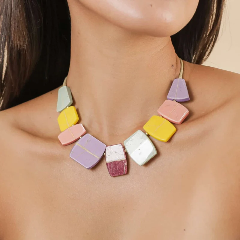 Collier Nature Bijoux Rainbow Ficus Plastron Multicolore