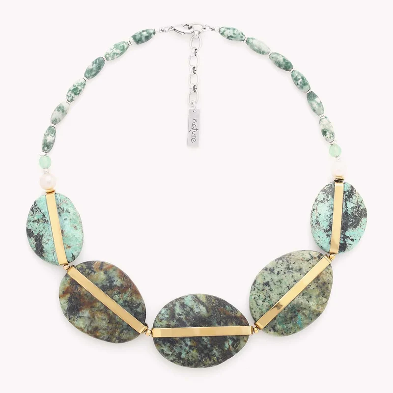Collier Nature Bijoux Mara Plastron 5 Perles Turquoise Africaine