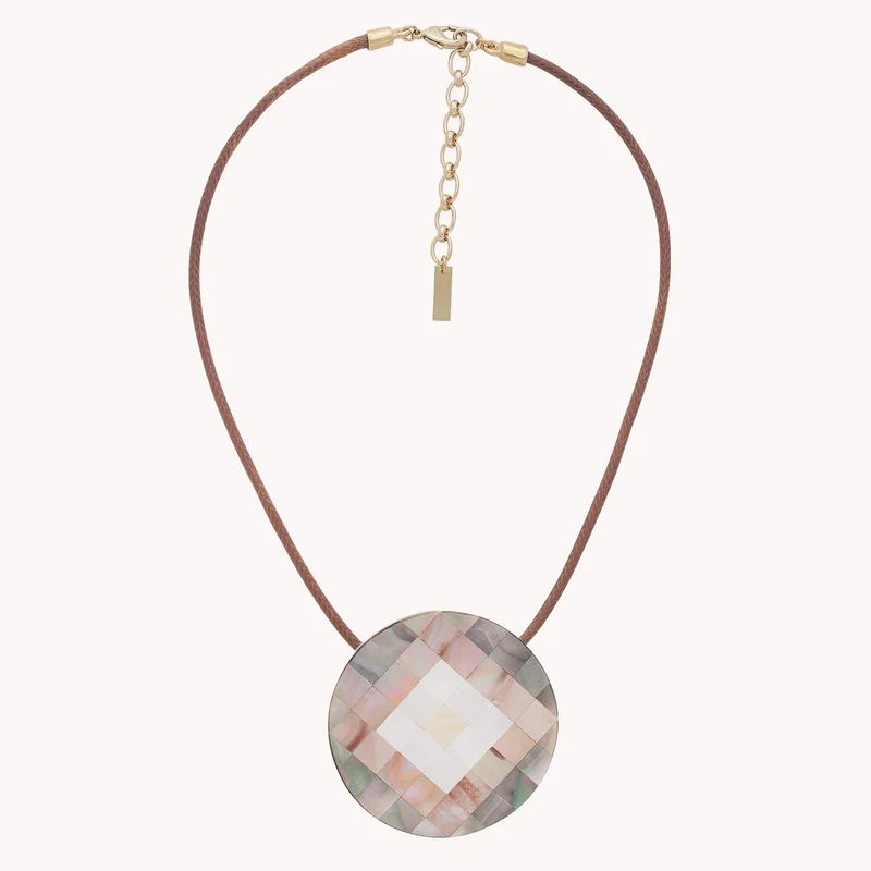 Collier Nature Bijoux San Lazzaro Pendentif Marqueterie Cordon Marron