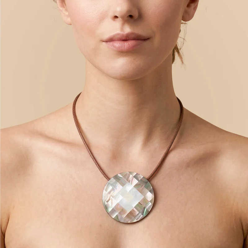 Collier Nature Bijoux San Lazzaro Pendentif Marqueterie Cordon Marron