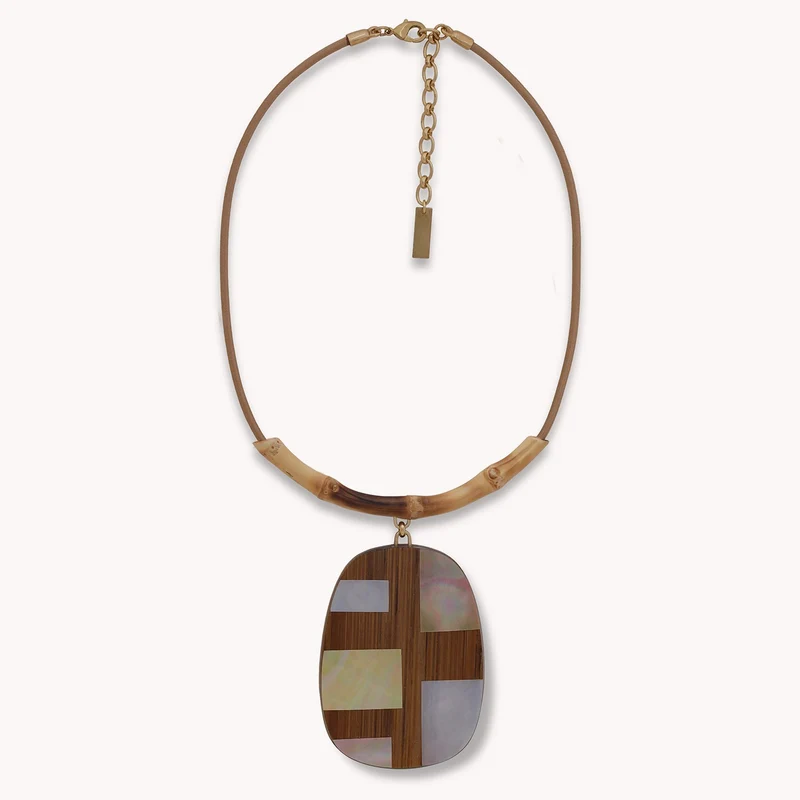 Collier Nature Bijoux Kamakura Gros pendentif bambou et nacre