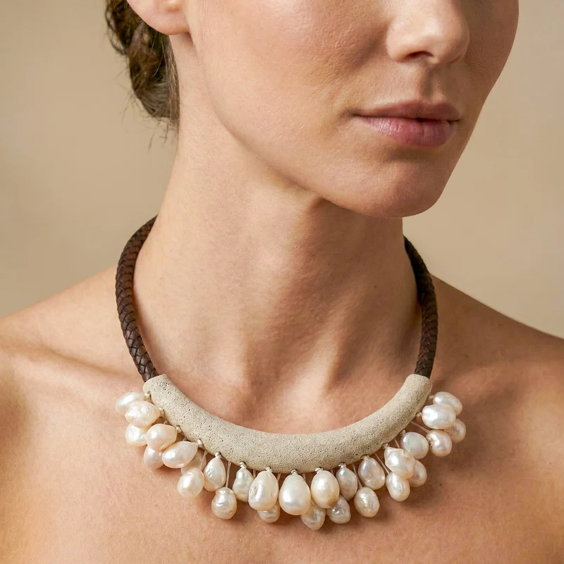 Collier Nature Bijoux Bora Bora Plastron Multi Perles Baroques