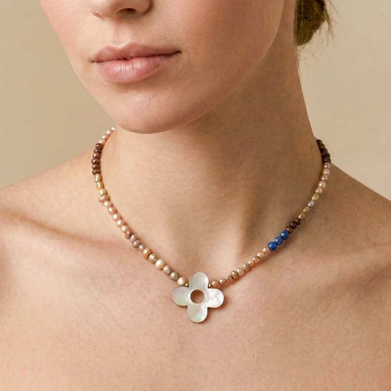 Collier Nature Bijoux Montmartre Simple Pendentif Nacre Brune