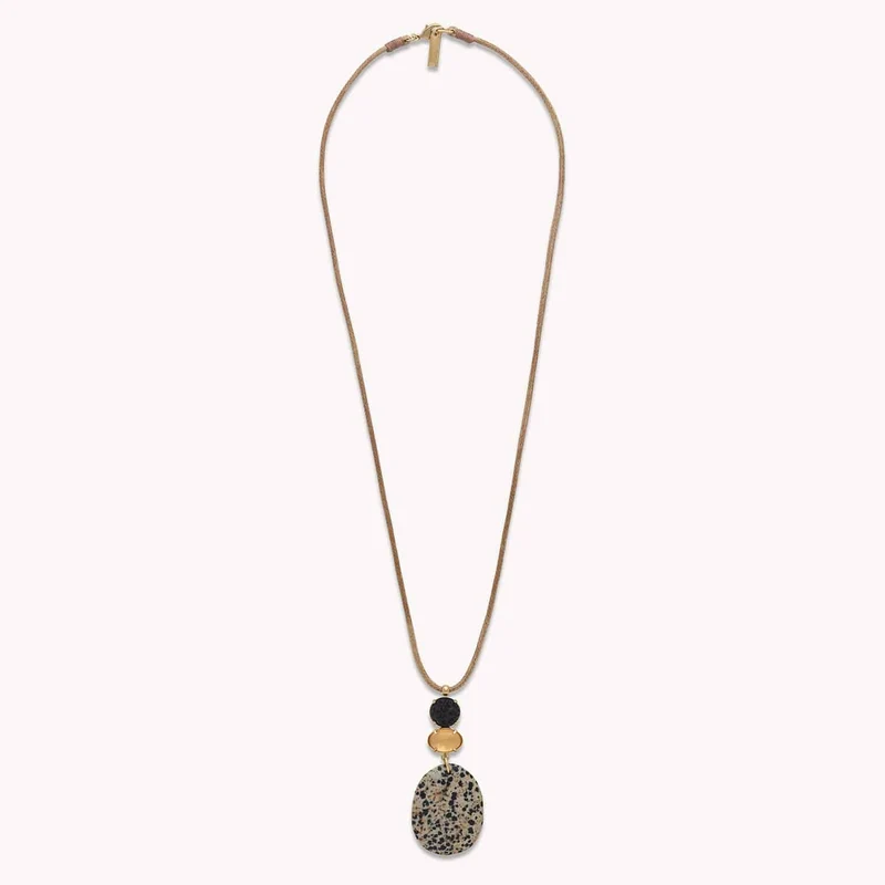 Collier Nature Bijoux Kinshasa Long Pendentif Jaspe Dalmatien