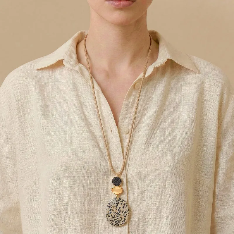 Collier Nature Bijoux Kinshasa Long Pendentif Jaspe Dalmatien