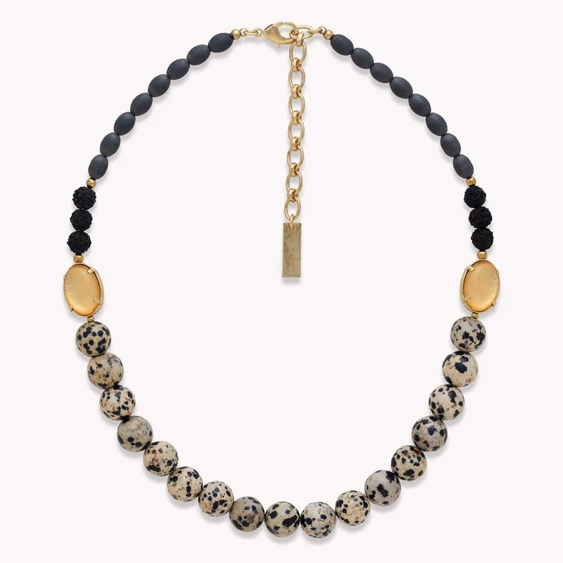 Collier Nature Bijoux Kinshasa Jaspe Dalmatien Perles Rondes