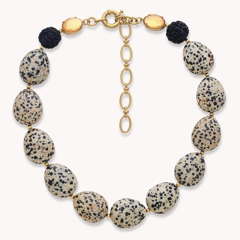 Collier Nature Bijoux Kinshasa Plastron Grosses Perles Jaspe Dalmatien