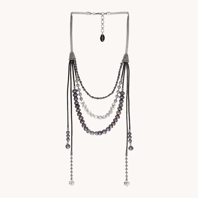 Collier Nature Bijoux Black Pearl Pampilles Latérales