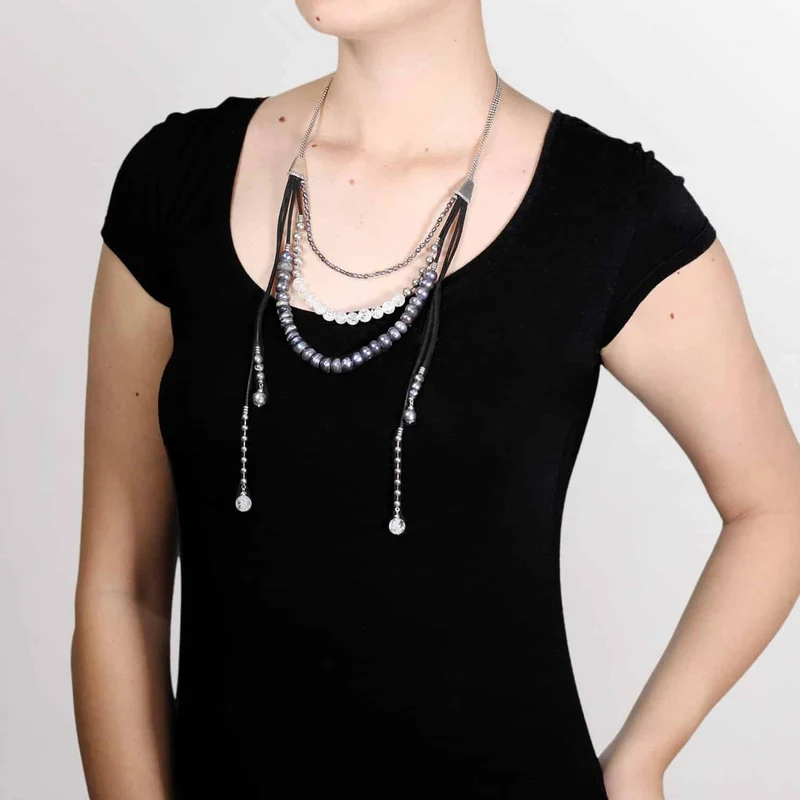 Collier Nature Bijoux Black Pearl Pampilles Latérales