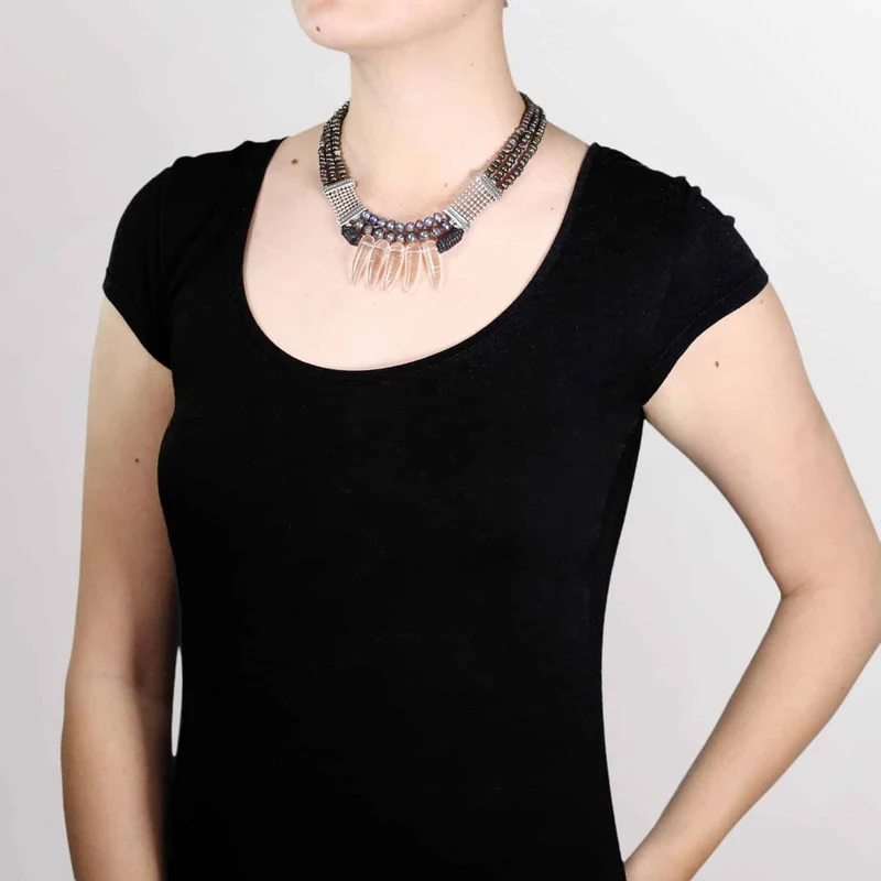 Collier Nature Bijoux Black Pearl Dents De Cristal