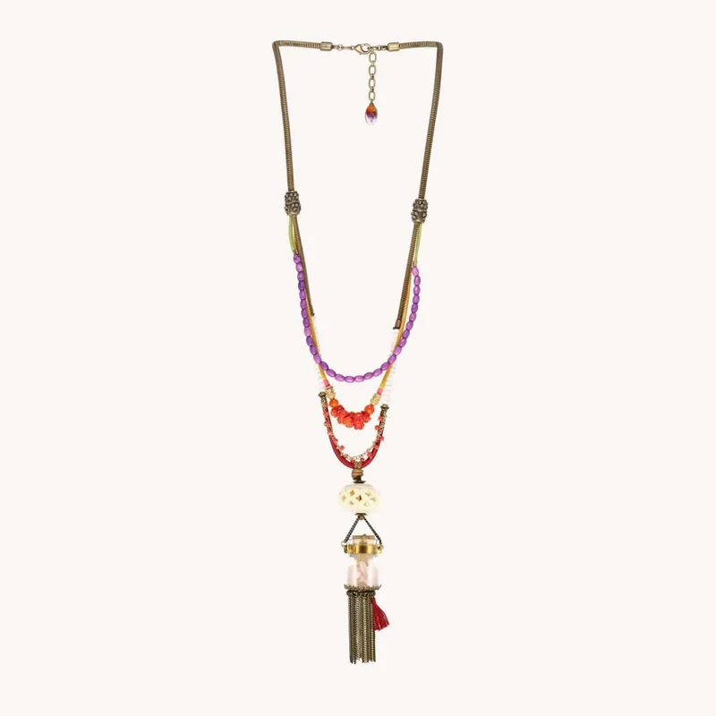 Collier Nature Bijoux Goa Long Collier au Flacon de Quartz Rose