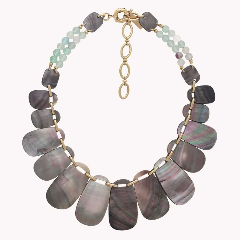 Collier Nature Bijoux Fluorite Plastron Nacre Noire