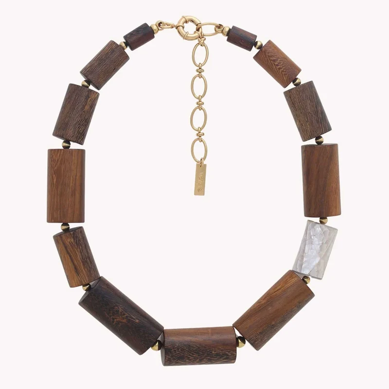 Collier Nature Bijoux Okawa Plastron Tube Bois et Nacre