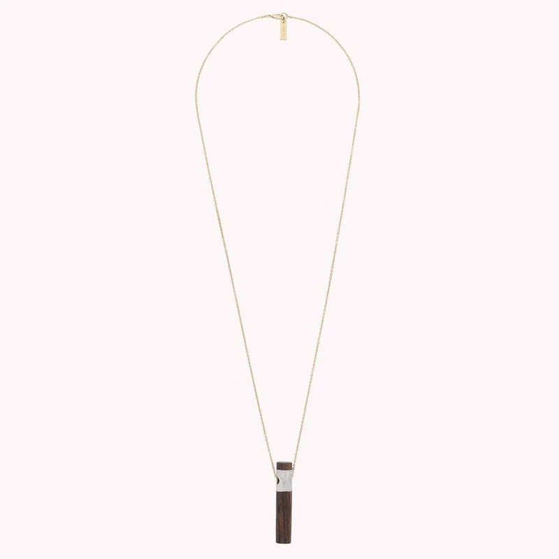 Collier Nature Bijoux Okawa Long Tube Nacre & Bois sur Chaine Dorée