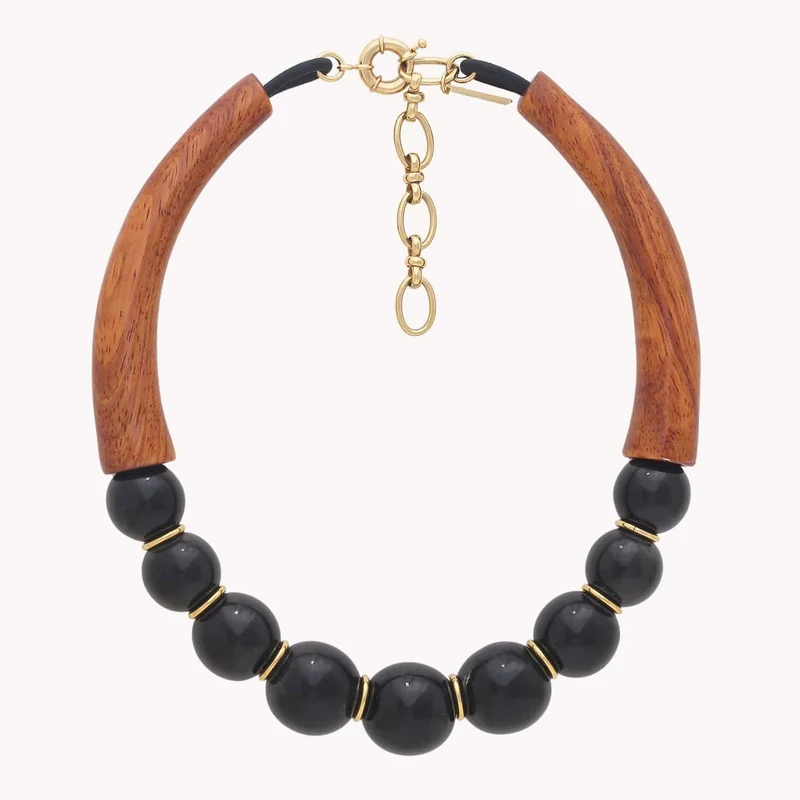 Collier Nature Bijoux Cannelle Court Corne et Bois de Batong