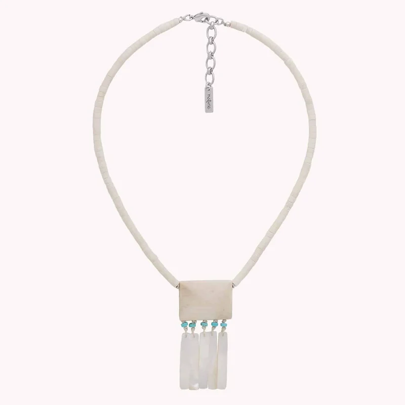 Collier Nature Bijoux Milos Pendentif Os et Nacre Blanche