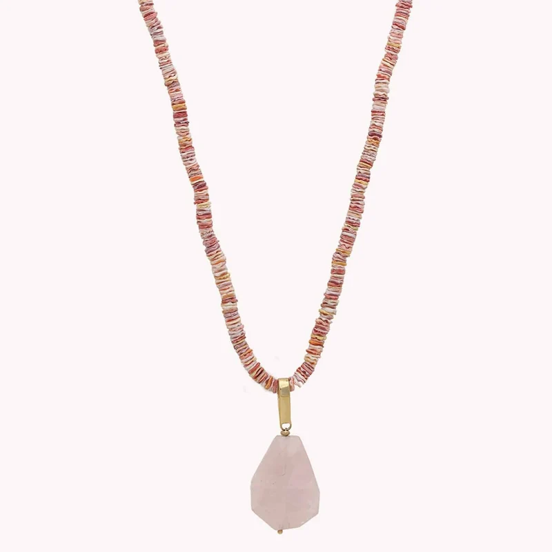Collier Nature Bijoux Spiaggia Rosa Long Pendentif Quartz Rose