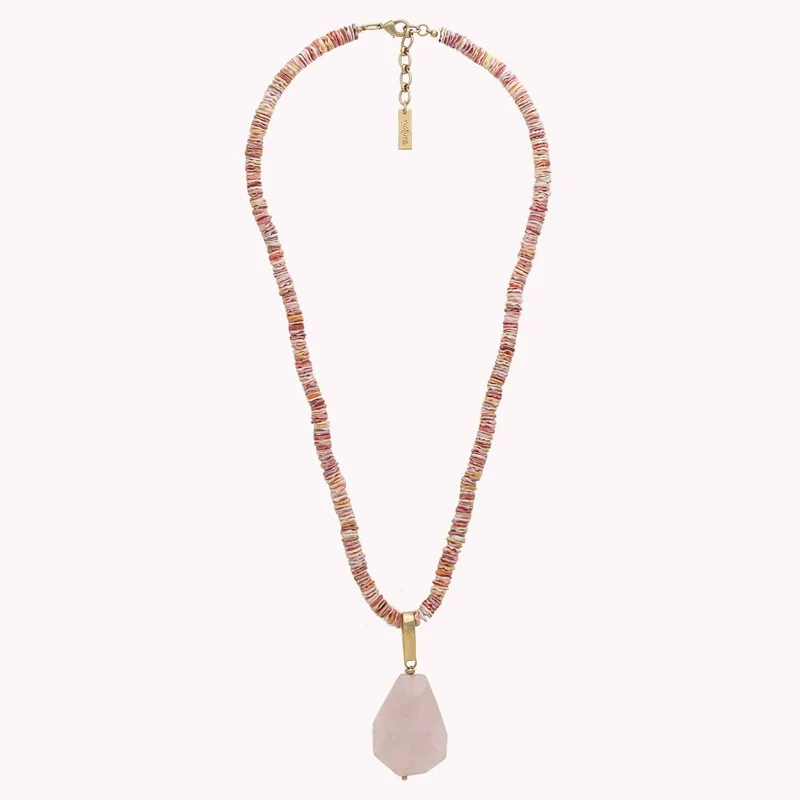 Collier Nature Bijoux Spiaggia Rosa Long Pendentif Quartz Rose
