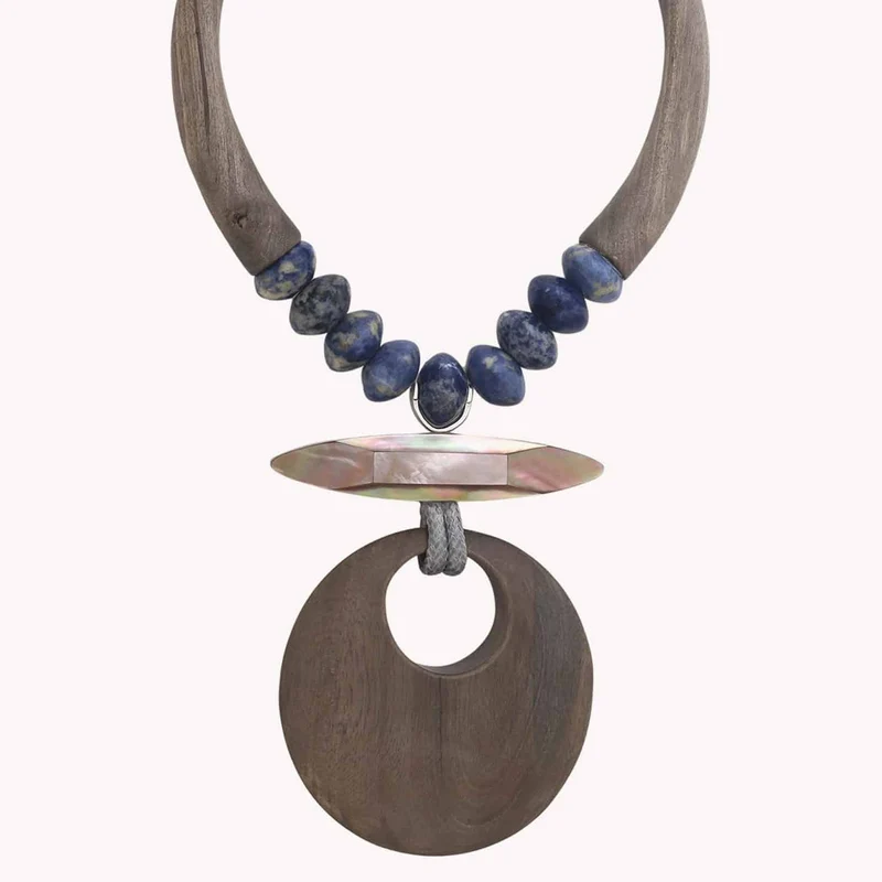 Collier Nature Bijoux Skala Plastron Pendantif Ébène Gris