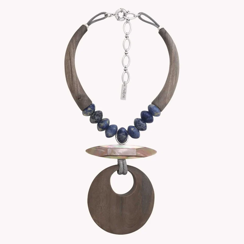 Collier Nature Bijoux Skala Plastron Pendantif Ébène Gris
