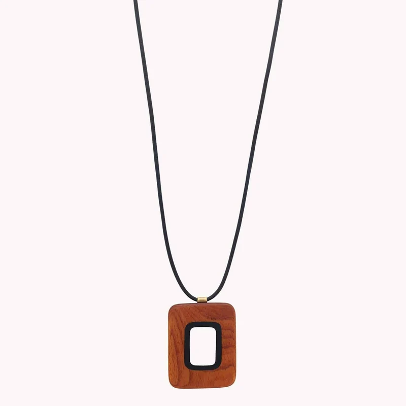 Collier Nature Bijoux Cannelle Long Pendentif Rectangulaire