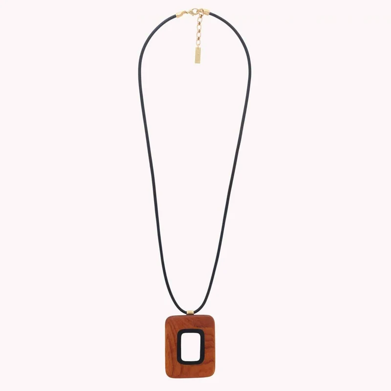 Collier Nature Bijoux Cannelle Long Pendentif Rectangulaire