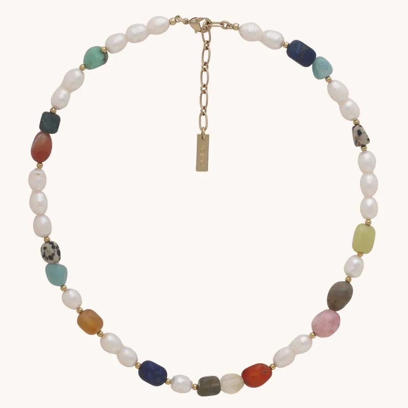 Collier Nature Bijoux Palawan Mix Pierres et Perles d'eau douce blanches