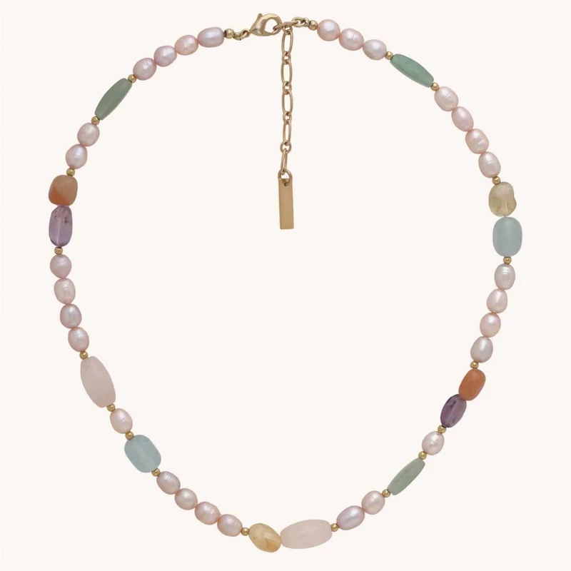 Collier Nature Bijoux Palawan Mix Pierres et Perles d'eau douce rose pâle
