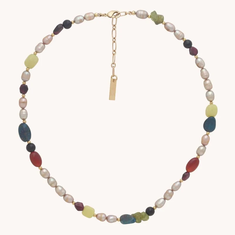 Collier Nature Bijoux Palawan Mix Pierre et Perles d'eau douce Beige
