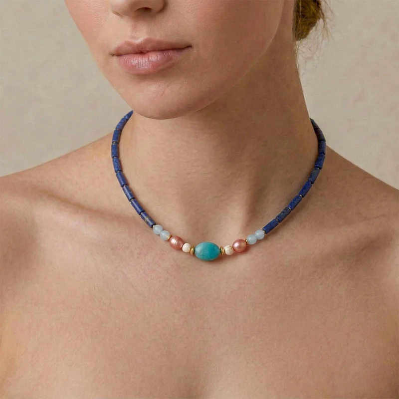 Collier Nature Bijoux Jungle Court Lapis et Amazonite