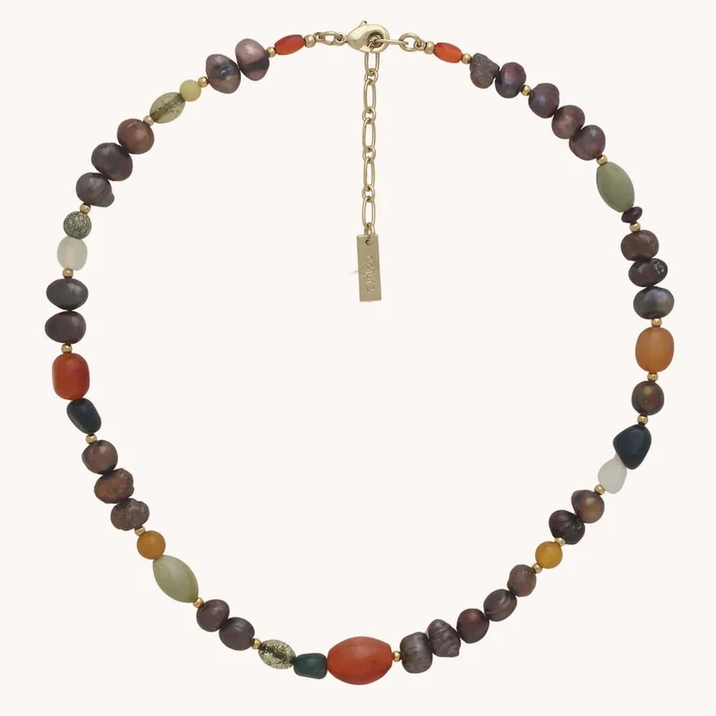 Collier Nature Bijoux Palawan Mix de pierres et perles d'eau douce marron