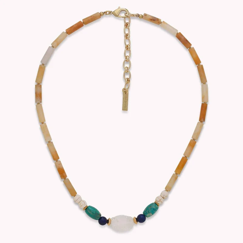 Collier Nature Bijoux Jungle Court Jaspe Jaune, Amazonite Russe et Cristal de Roche