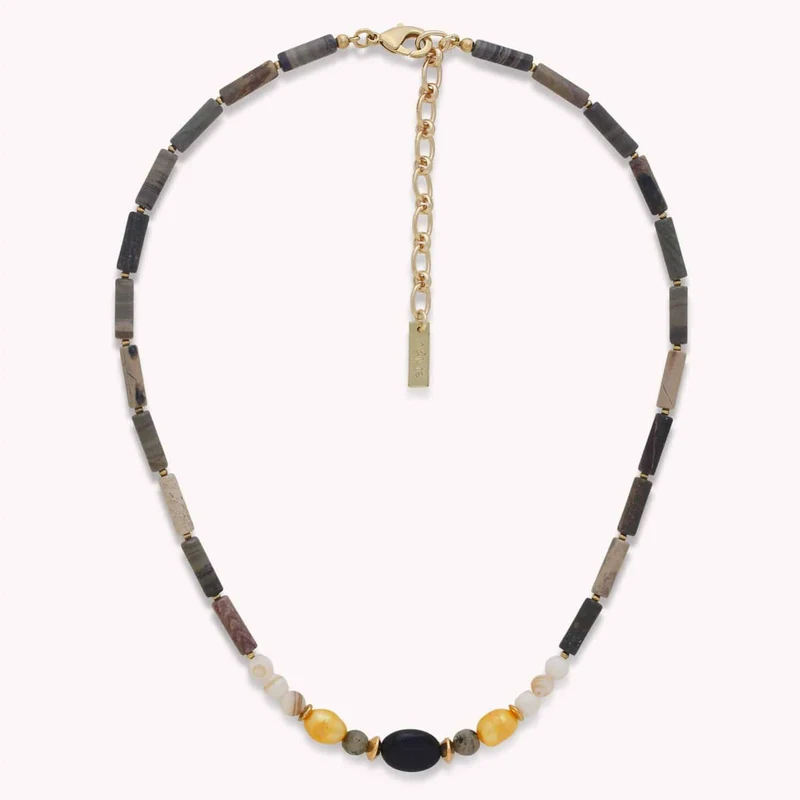 Collier Nature Bijoux Jungle Court Jaspe Argenté, Nacre et Onyx