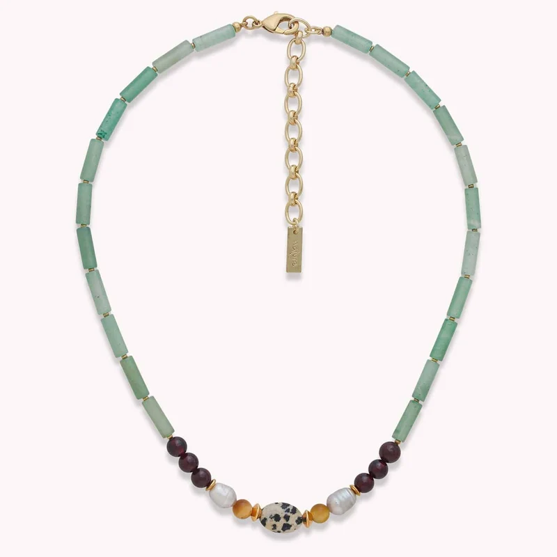 Collier Nature Bijoux Jungle Court Aventurine Grenat Jaspe Dalmatien