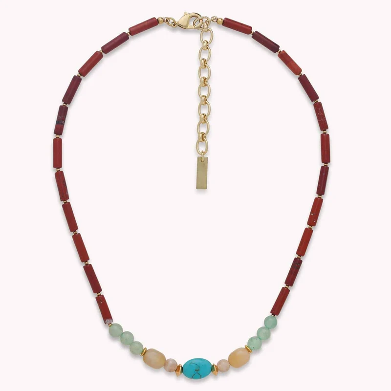 Collier Nature Bijoux Jungle Jaspe Brique, Aventurine et Howlite Bleue