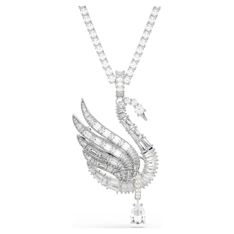 Pendentif et broche Swarovski - Vienna - Cygne - Tailles variées - Blanc & Argenté