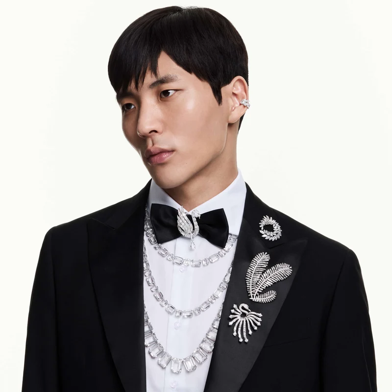 Pendentif et broche Swarovski - Vienna - Cygne - Tailles variées - Blanc & Argenté