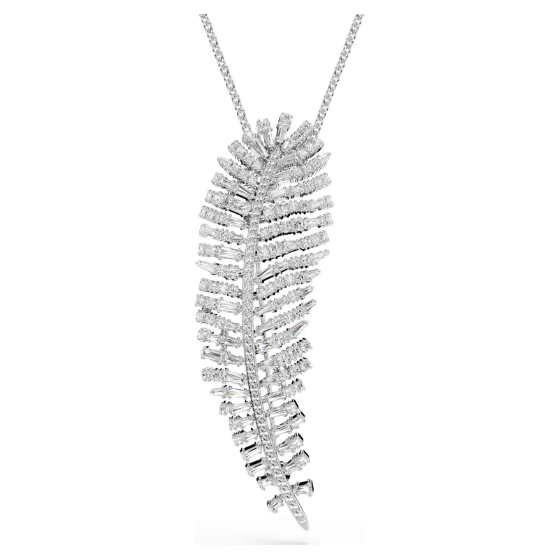 Pendentif et broche Swarovski - Vienna - Plume - Tailles variées - Blanc & Argenté