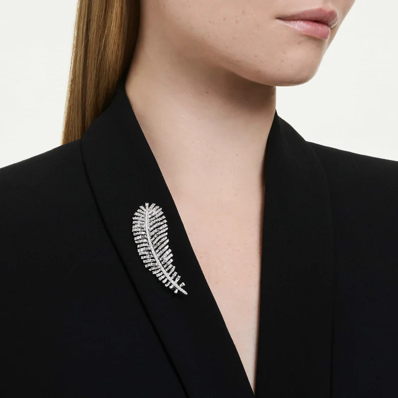 Pendentif et broche Swarovski - Vienna - Plume - Tailles variées - Blanc & Argenté