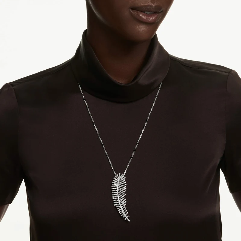 Pendentif et broche Swarovski - Vienna - Plume - Tailles variées - Blanc & Argenté