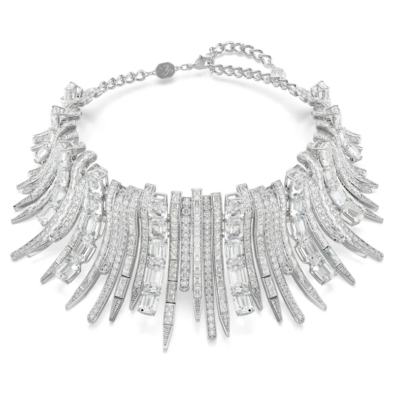 Collier Swarovski - Vienna - Frange de plumes - Ras-de-cou - Blanc & Argenté