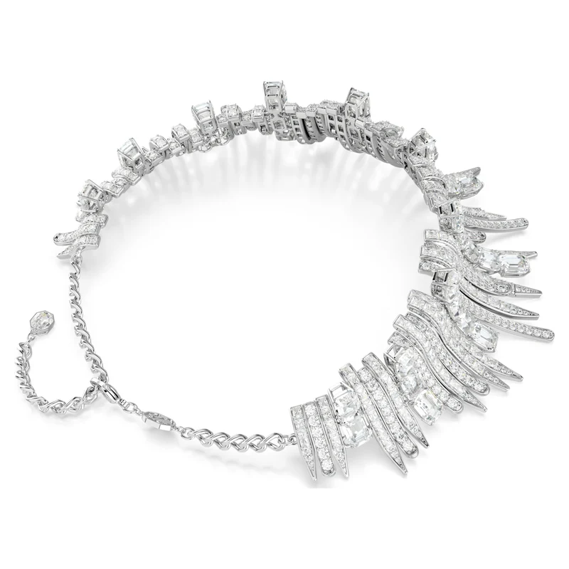 Collier Swarovski - Vienna - Frange de plumes - Ras-de-cou - Blanc & Argenté