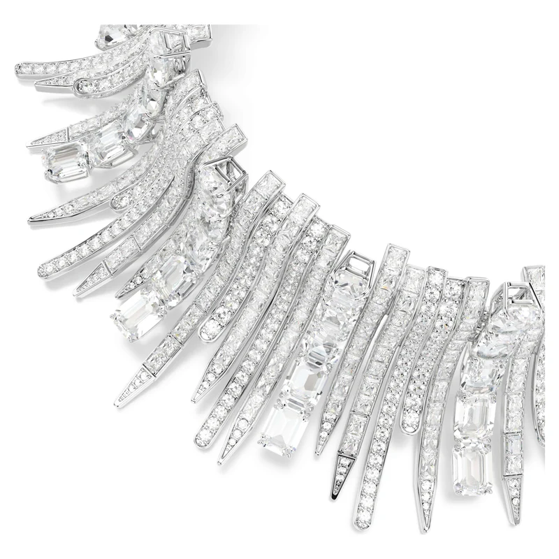 Collier Swarovski - Vienna - Frange de plumes - Ras-de-cou - Blanc & Argenté