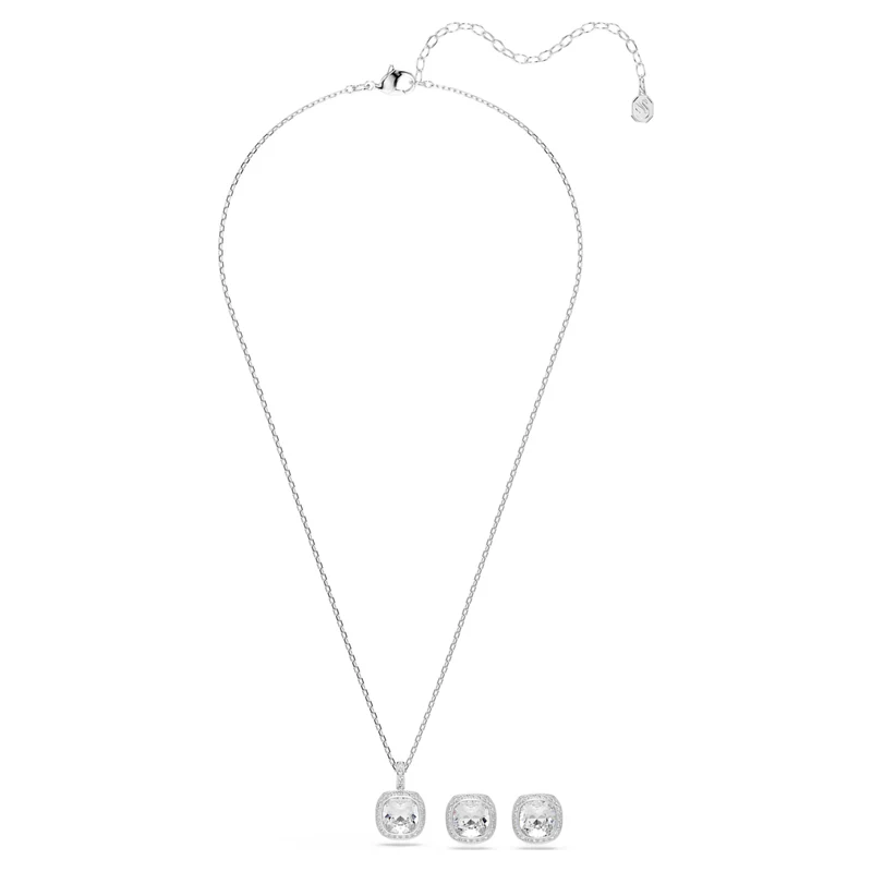 Parure Swarovski - Una - Taille coussin - Blanc & Argenté