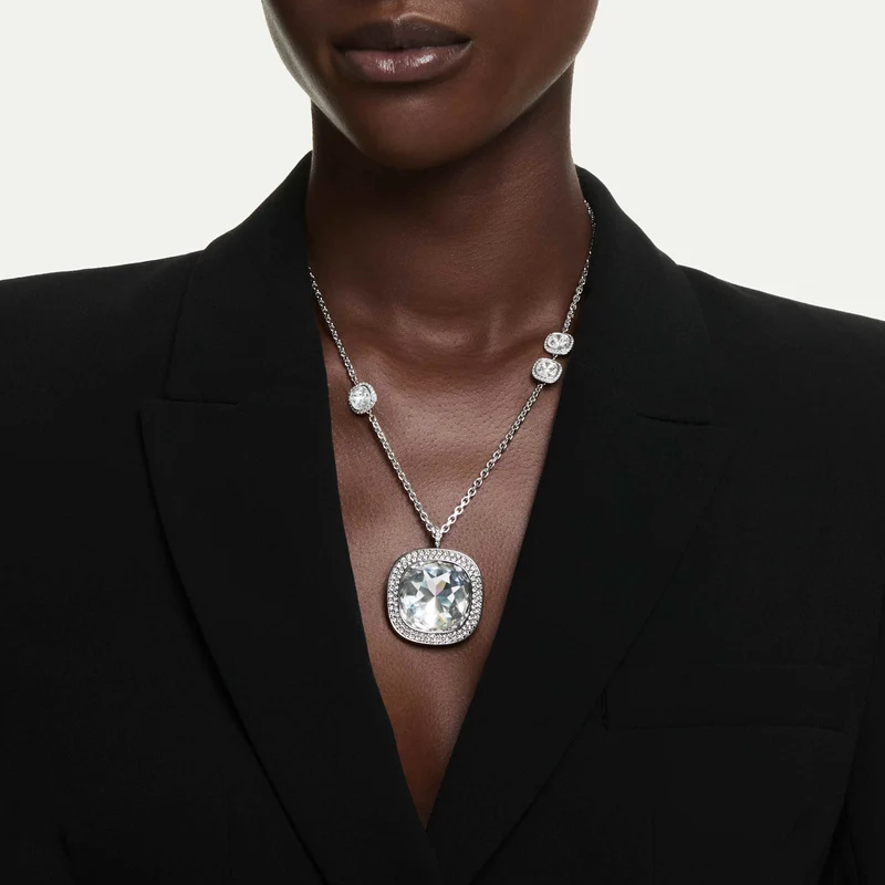 Pendentif et broche Swarovski - Una - Taille coussin - Blanc & Finition mixte