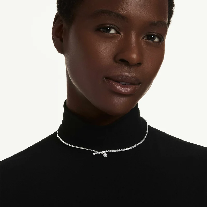 Collier Swarovski - Matrix - Taille ronde - Design croisé - Blanc & Argenté