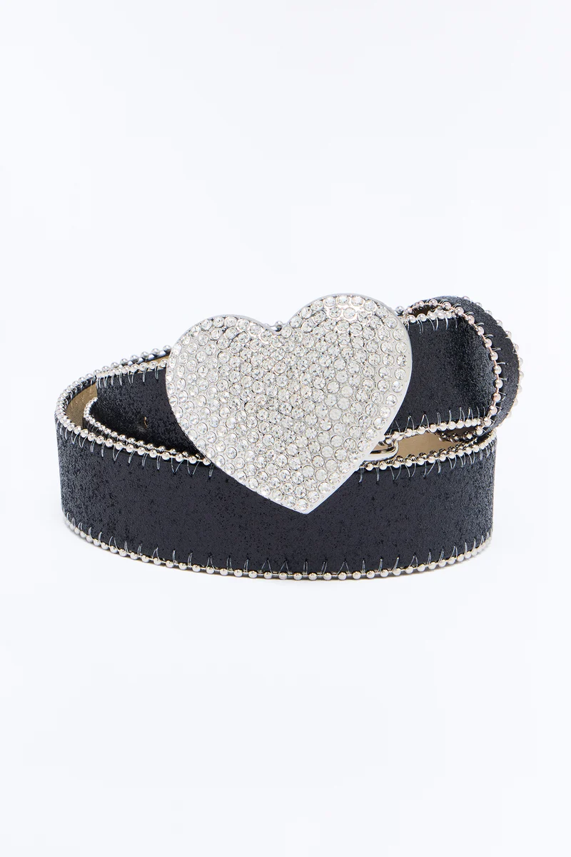 Endless Love Rhinestone Faux Leather Belt - Black/Silver