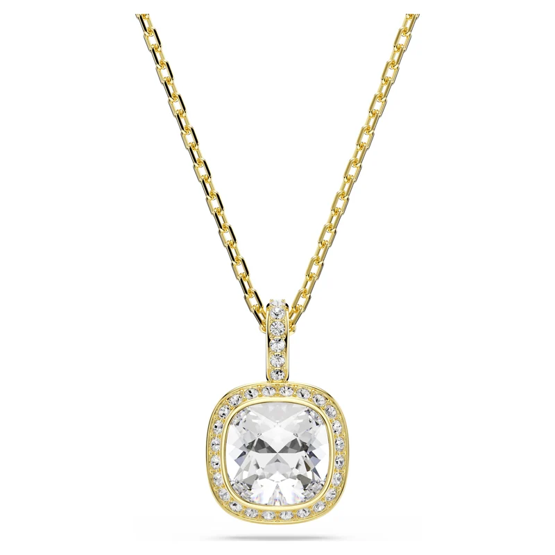 Pendentif Swarovski - Una - Taille coussin - Longueur ajustable - Blanc & Doré