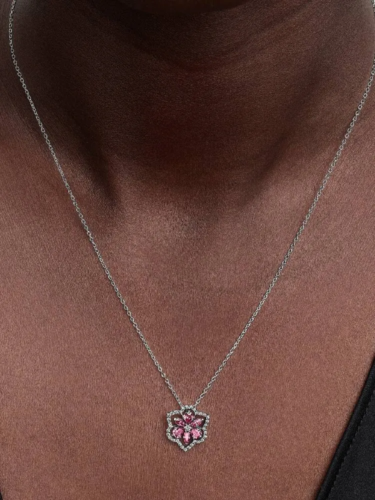 Collier Pendentif Fleur Rose Herbier Scintillant Argent | Pandora