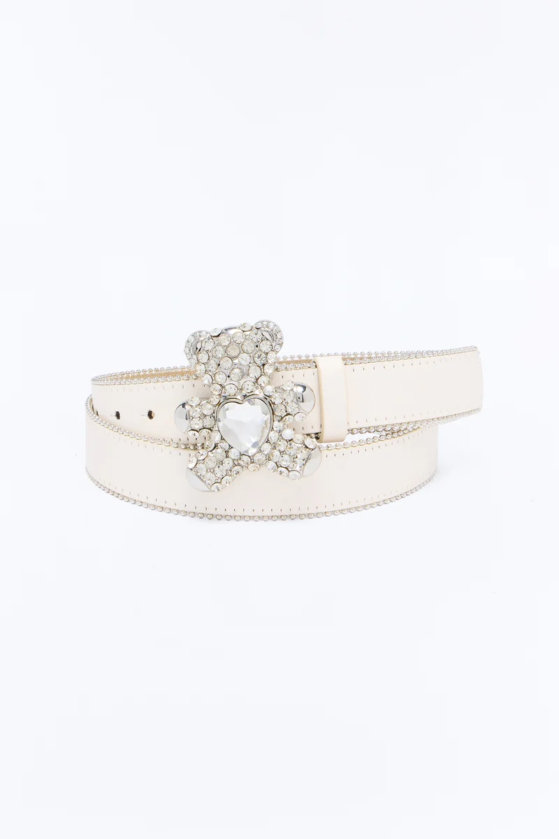 Bear Love Faux Leather Belt - Ivory